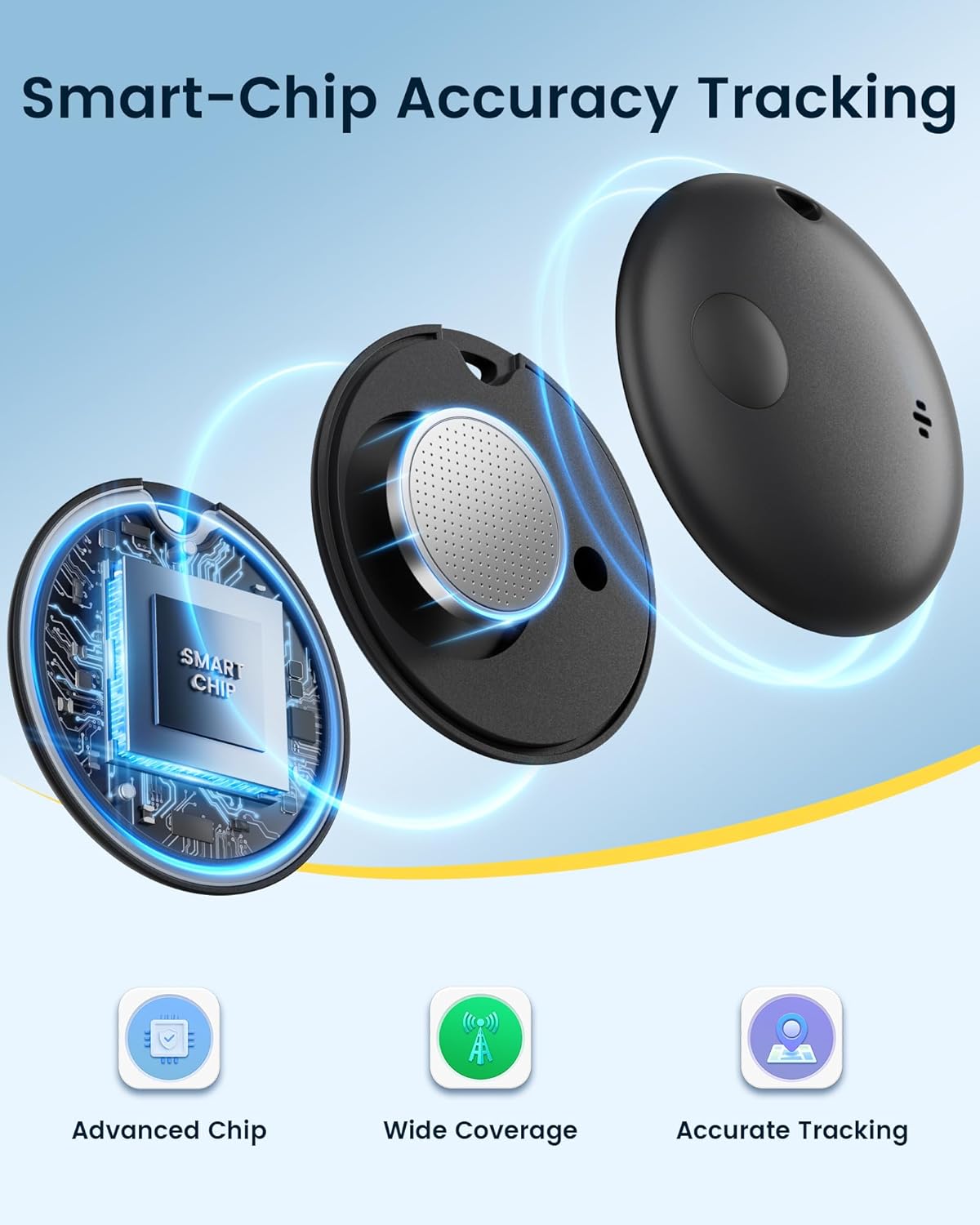 4 Pack Bluetooth Tracker, Works with Apple Find My (iOS Only, Not for Android), Smart Item Finder with Loud Sound, Key Finder Air Tracker Tags, Tracker Tag Locator for Keys, Luggage, Satchel (Black)